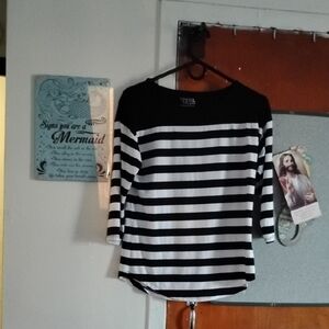 Time and Tru Black and White Striped Blouse